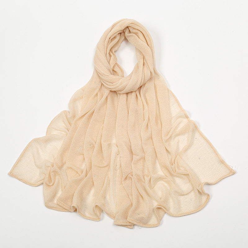 Hemp Wrinkle Starry Hot Rhinestone Headscarf Female Pleated