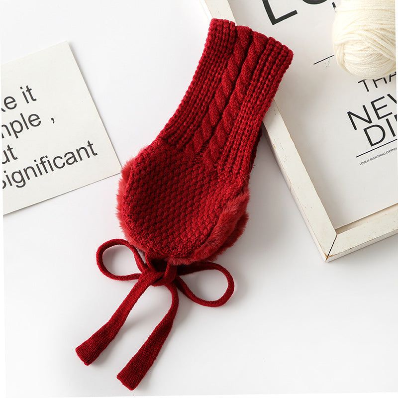Children's Knitted Lace-up Warm Earmuffs With Fleece