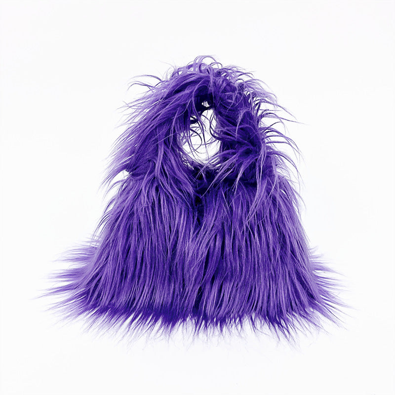 Cross-border NImitated Tibet Sheep Fur Square Bag Plush Personality Style Hand Holding Clutch
