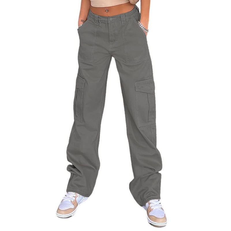 Slim-fit High Waist Elastic Waist Multi-pocket Women's Overalls