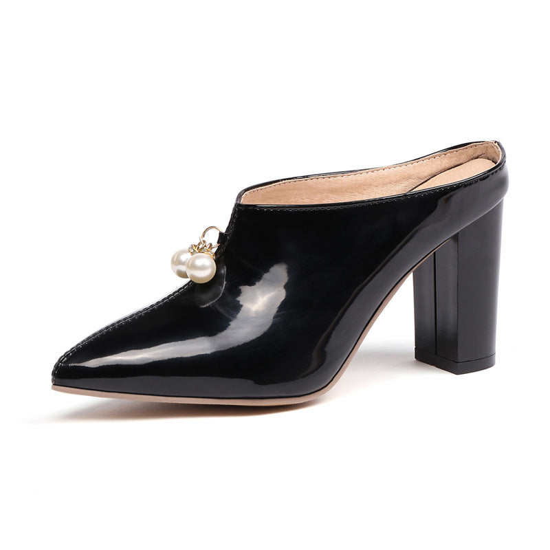 Pearl Pointed Toe Sandals Slip-ons Toe Toe Block Heel Women's Shoes