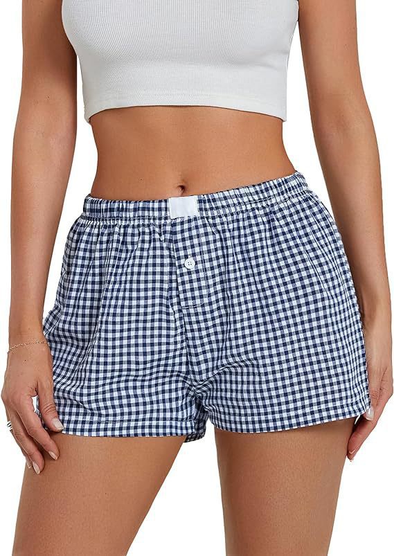 Feriedetaljeret skotskternet strandshorts til kvinder – løse afslappede bukser