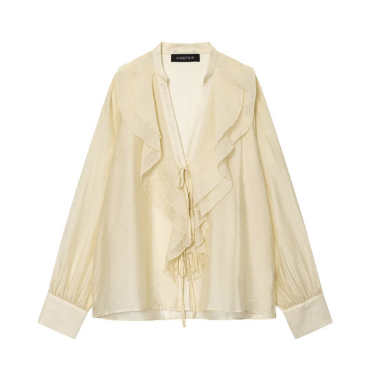 European And American Style New Fashionable Layered Decorative Bow Blouse