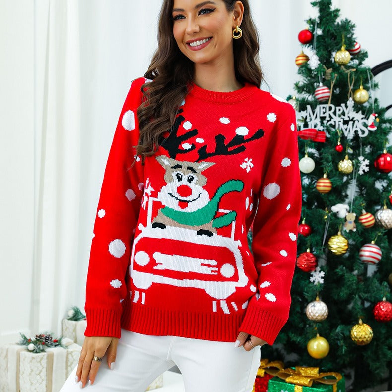 Christmas Elk Brocade Sweater Women's Long Sleeve