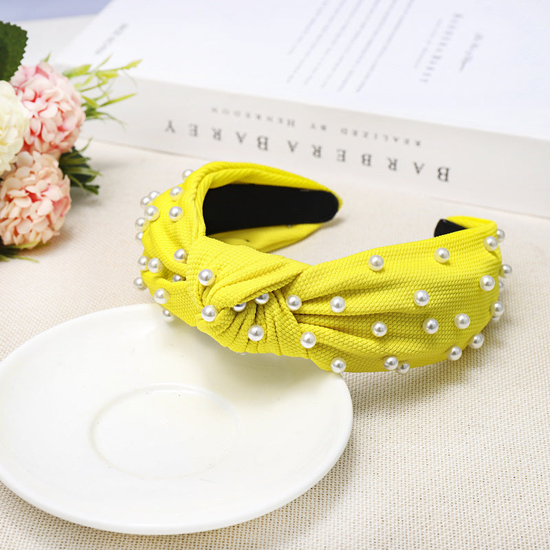 Simple Nail Pearl Knotted Headband Solid Color