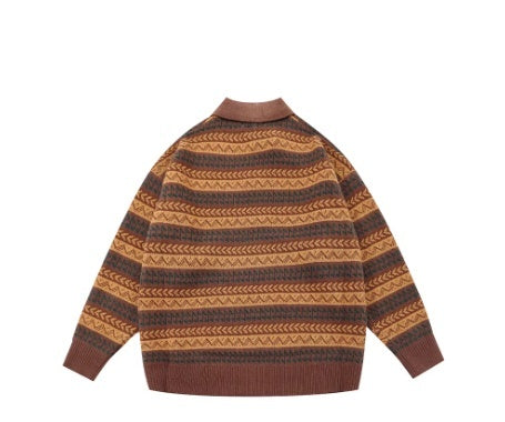 American Retro Striped Sweater Wide Style