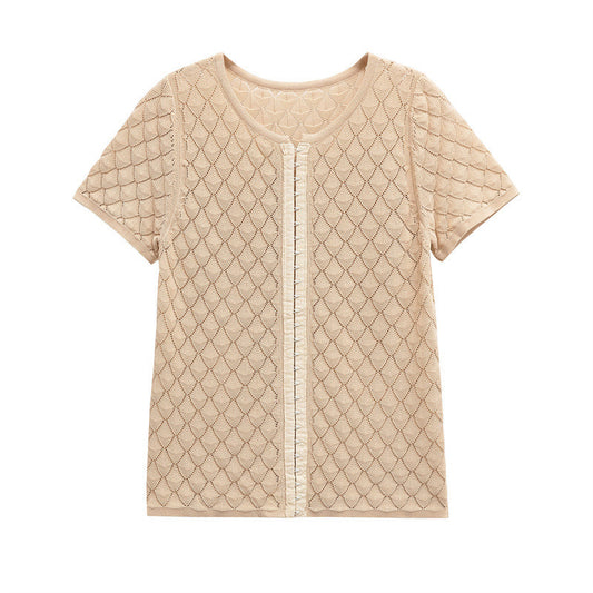 Texture Knitted Top T-shirt With Short Sleeves