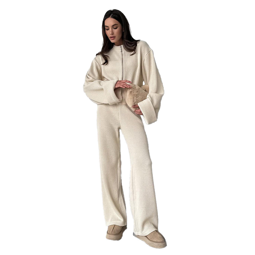 Women's Zipper Jacket And Trousers Casual Suit