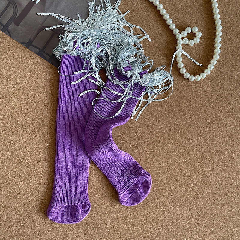 Girls Sequins Tassel Calf Socks