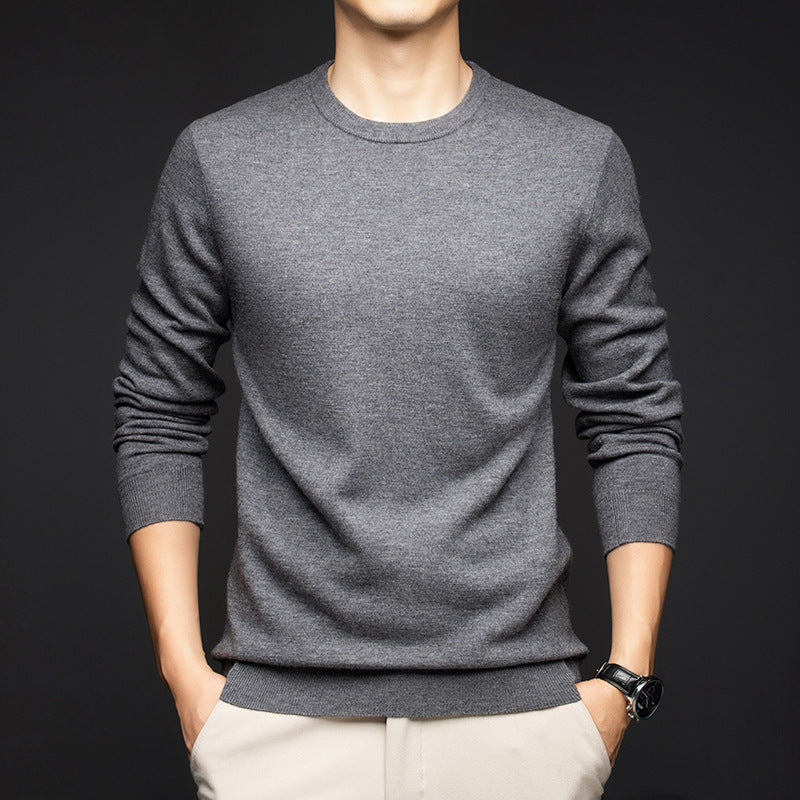 Men's Pure Wool Round Neck Autumn And Winter Keep Warm Pure Color Loose Sweater