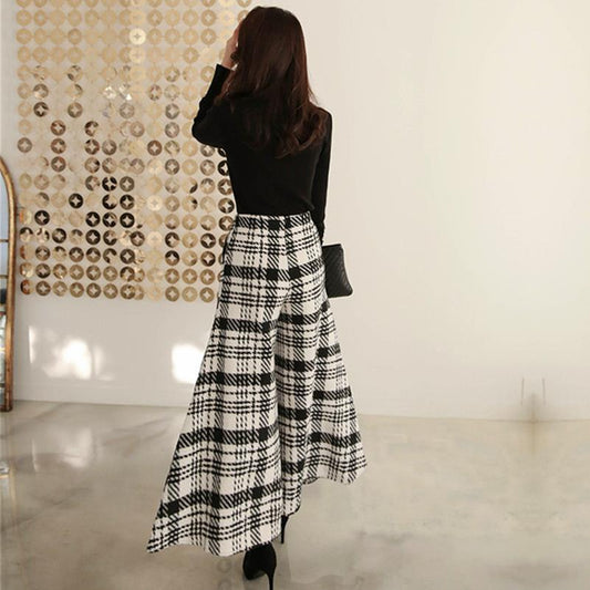 Temperament Black And White Houndstooth Slim-fit Wide-legged Pants