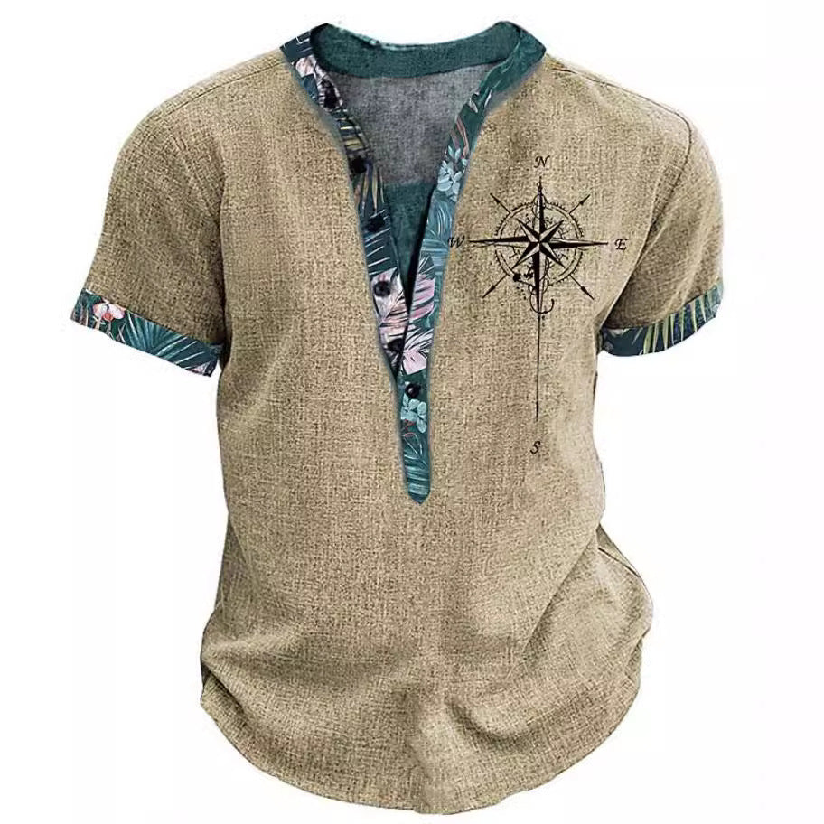 European And American 3D Printed Shirt Youth Six Button Short Sleeve