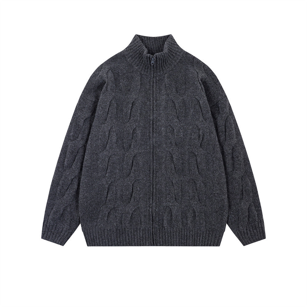 Ensfarvet strikket cardigan med snoet krave