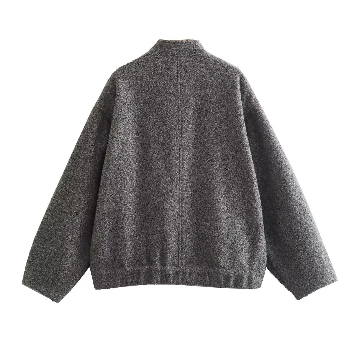 Women's Solid Color Stand Collar Single-breasted Double-sized Pocket Long Sleeve Coat