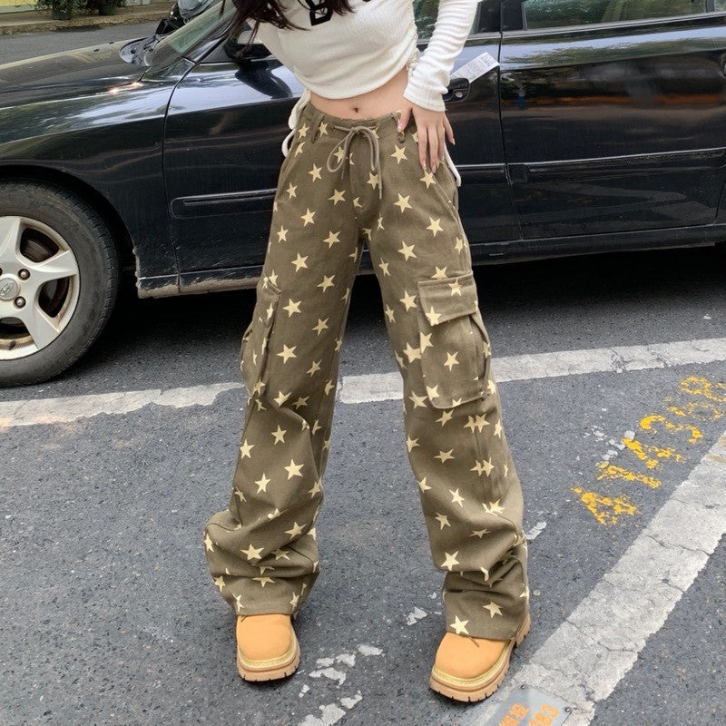 American Vintage Distressed Full Star Yellow Drawstring Trousers