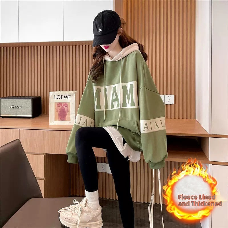 Thickened Assorted Colors Letter Hooded Sweater