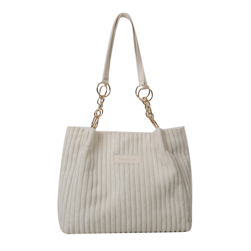 Corduroy Women's Large Capacity Thick Stripe Shoulder Bag