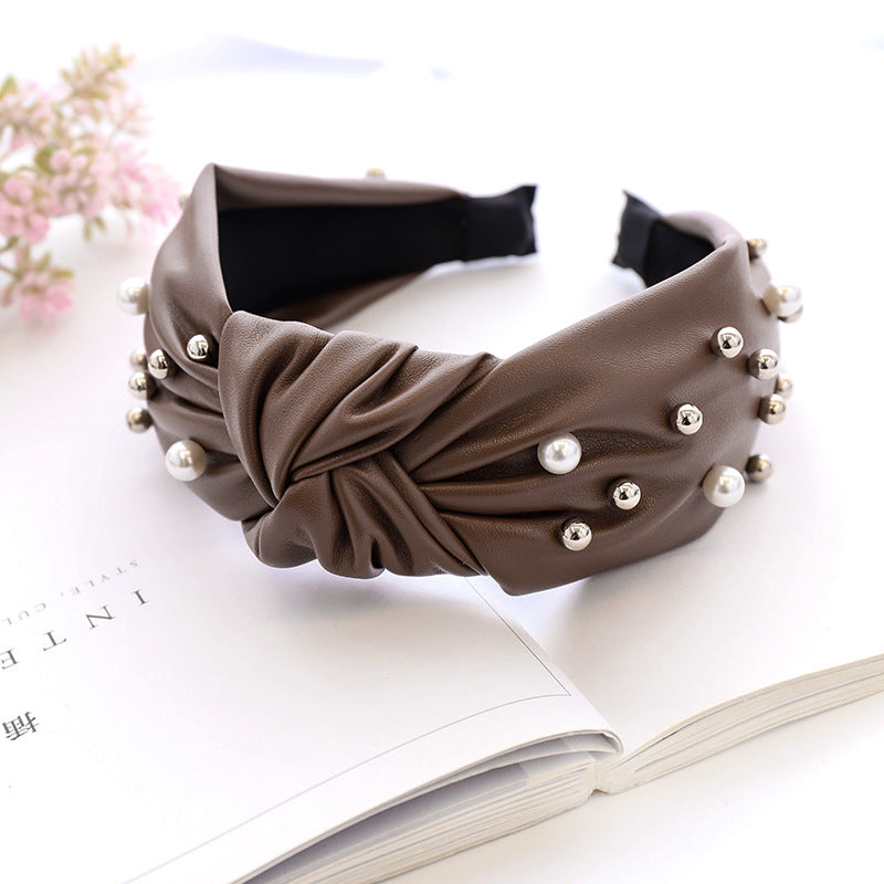 Fashion Leather Beaded Pearl Headband