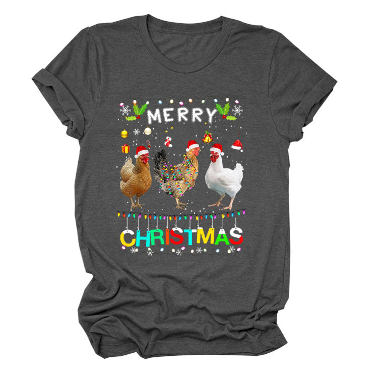 Europe And The United States Christmas Printed Casual Ladies Short-sleeved T-shirt