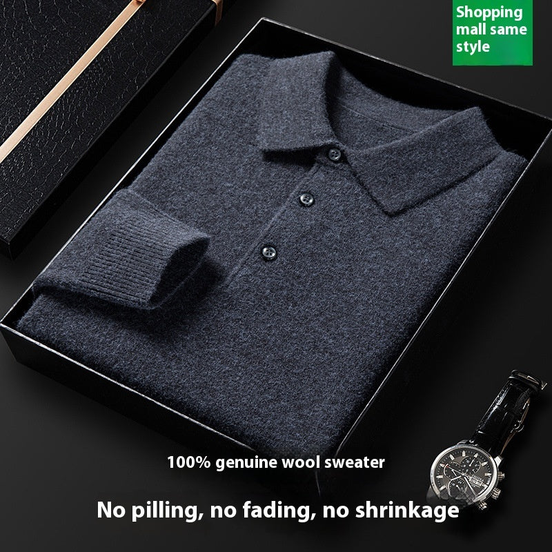 Men's Autumn And Winter Solid Color Shirt Middle-aged Polo Sweater
