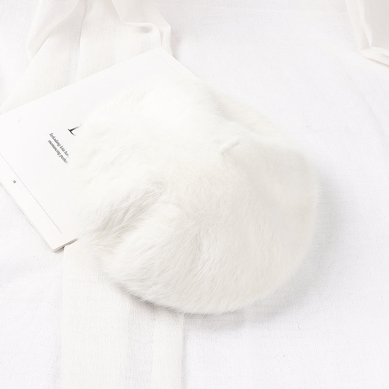 Solid Soft Girl Plush Knitted Artist Hat
