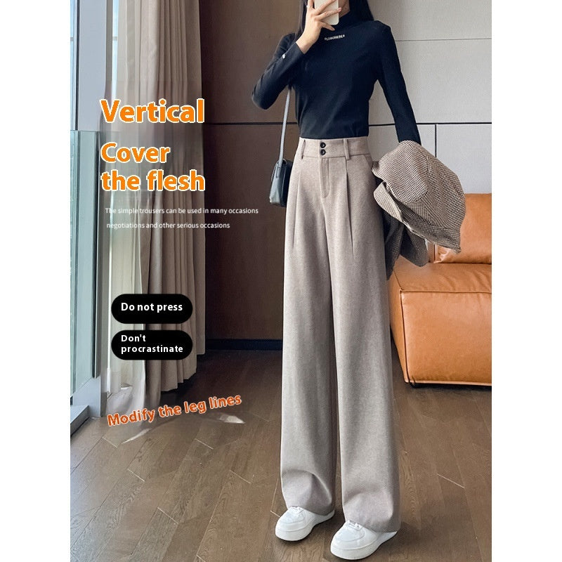 Gray Woolen Wide-leg Pants Autumn And Winter High Waist Drooping Casual Straight-leg