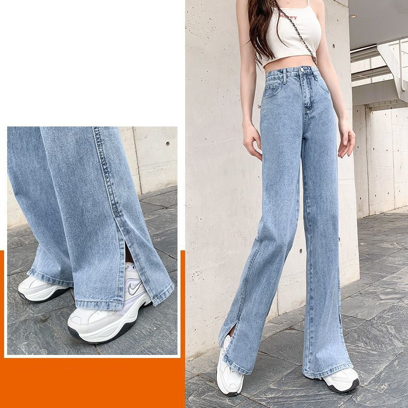 Dame Split Wide-leg Jeans Høj Talje Fald Løse Lige Og Tynde