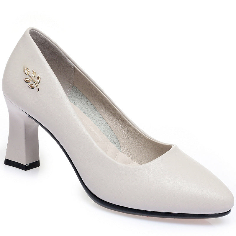 Soft Leather Soft Sole Middle-aged Women's High-heeled Leather Shoes