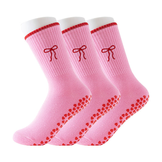 Womens Mid-calf Cotton Yoga Socks With Breathable Embroidery