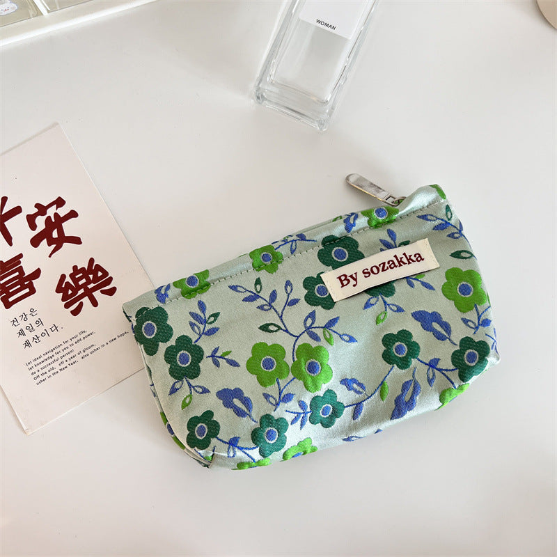 French Relief Flower Makeup Simple Portable Handbag Casual Mobile Phone Handheld Bag
