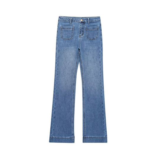 European And American Style Fashion Simple Stickers Pocket Decoration High Waist Jeans