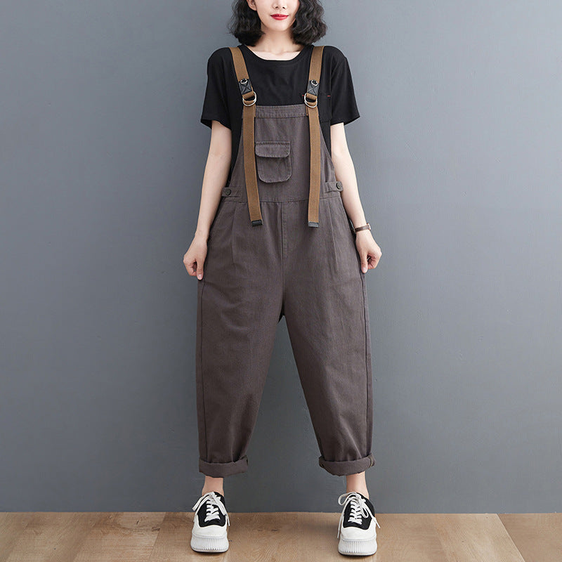 Large Size Loose Comfortable Fashion Patch Pocket Jumpsuit