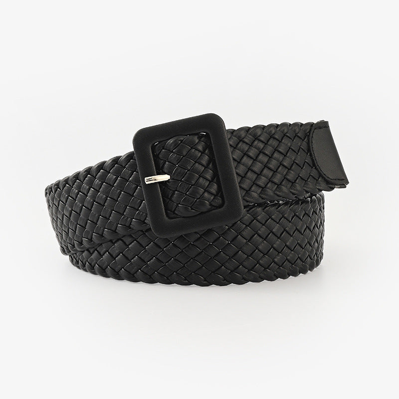 Candy Color Bag Buckle Belt Sweet Decorative Square Woven Ladies Wide Wholesale