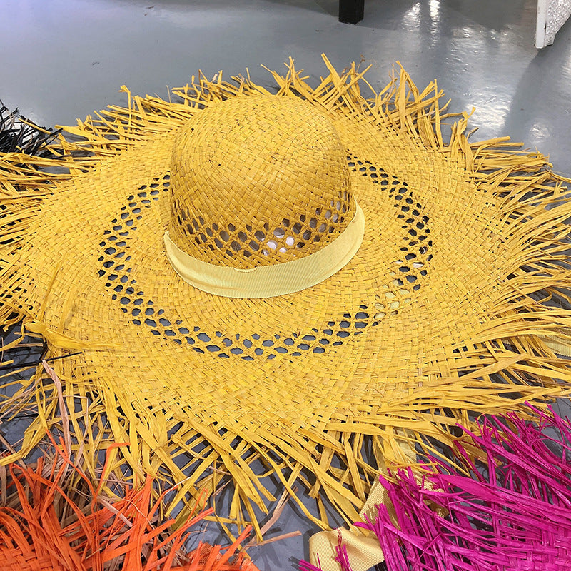 Tassel Big Brim Raffia Hat Colorful Sunshade