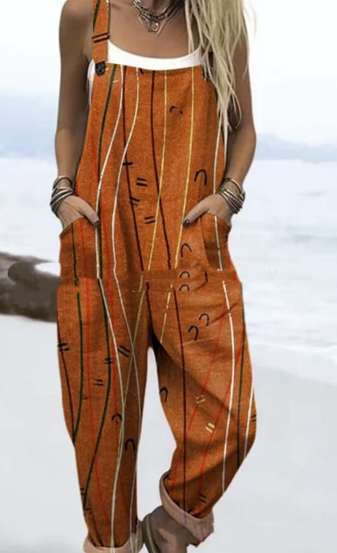 Printed Pocket Women's Suspender Trousers