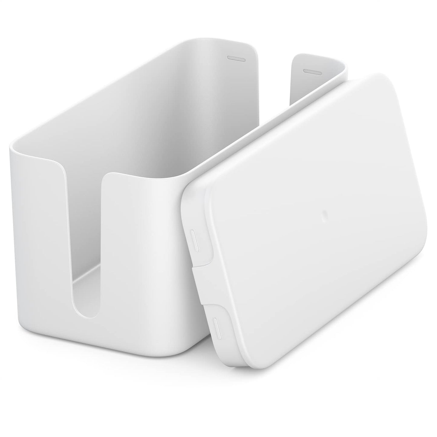 deleyCON Kabelhanternig Box Kabel Organiserare Box Kabellåda 23,5cm x 11,5cm x 11,5cm Robust Plast 2 Sidomonterade Kabelledare Skydd och Säkerhet Vit
