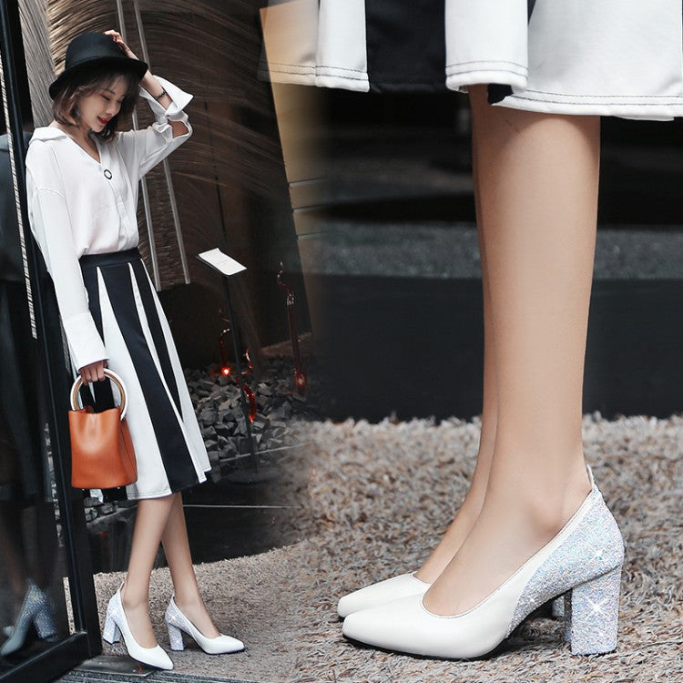 Women's shallow mouth thick heel low-top shoes