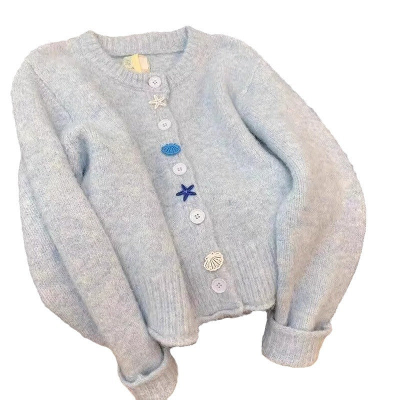 Milk Blue Gentle Soft Glutinous High-grade Knitted Cardigan Sweater