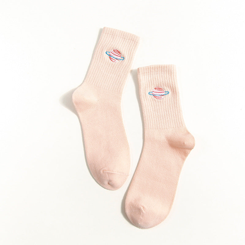 Cotton Women's Tube Socks Cute Cartoon Embroidery Cotton Socks
