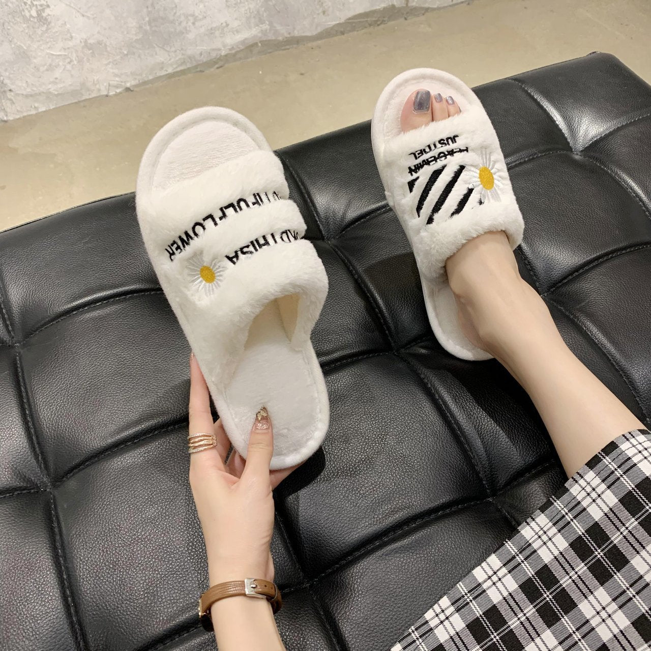 Casual home plush platform slippers