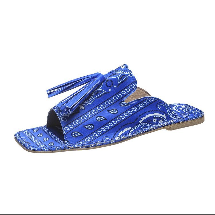Women's Fringed Colorblock Square Toe Flat Sandals