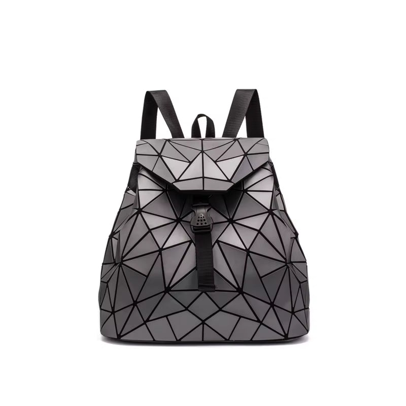 Matte Geometric Women's Backpack - Holographic Drawstring Bag for Teenage Girls