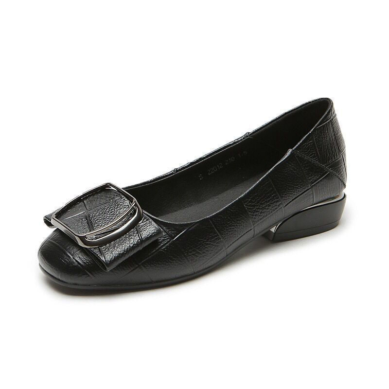 Flat Thick Heel Low Heel Shallow Mouth Mid-heel Casual All-match Low-heel Leather Shoes