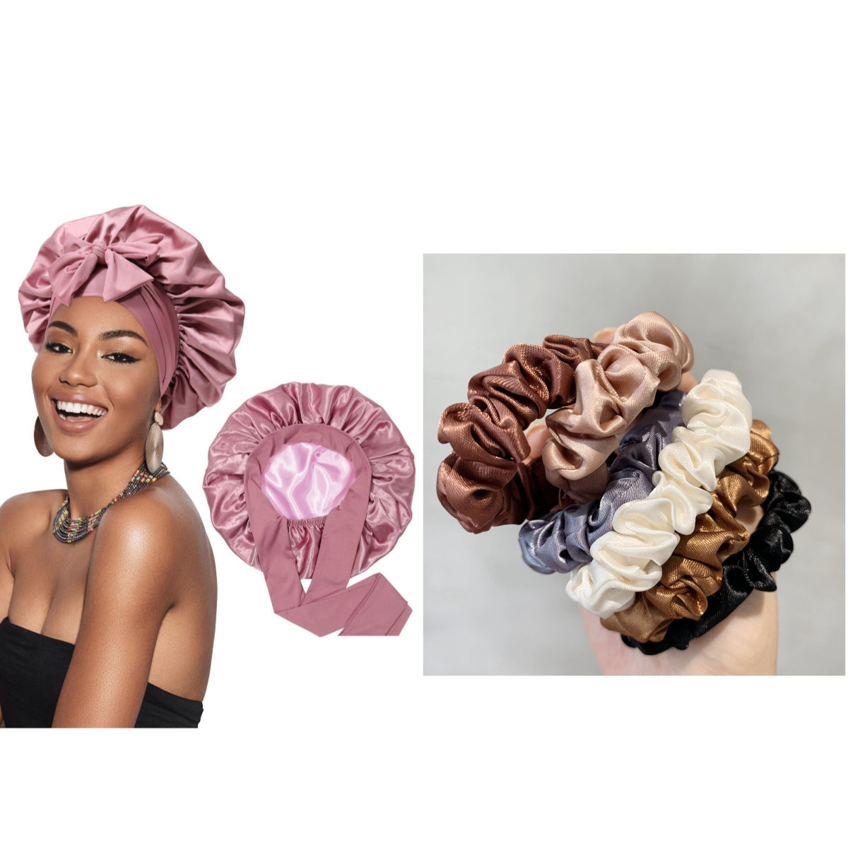 Double-layer Satin Ribbon Round Cap Bow Artificial Silk Beauty Hair Care Wide-brimmed Hat