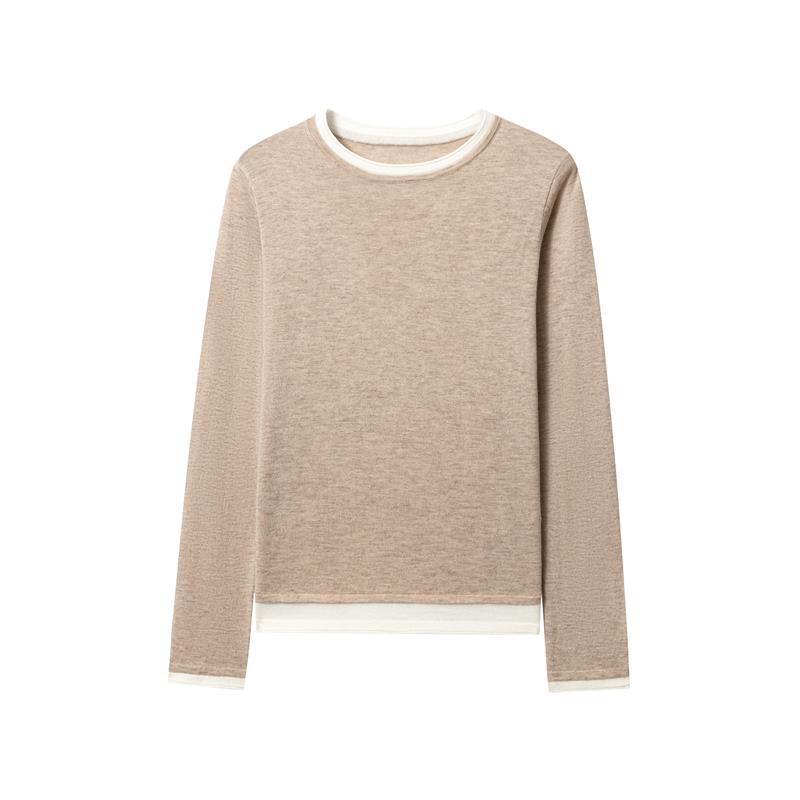 Early Spring Style Wool Sweater Women's Contrast Colors False-two-piece Bottoming Shirt