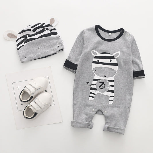 Cartoon long-sleeved cotton romper