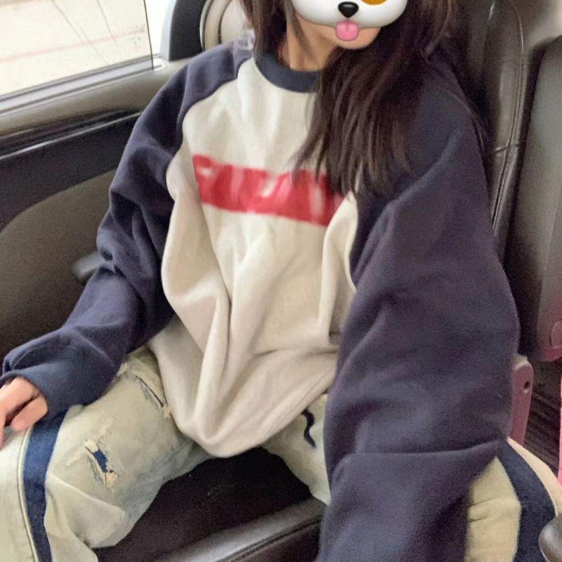 Black And White Color Matching Raglan T-shirt Loose Couple's Tops