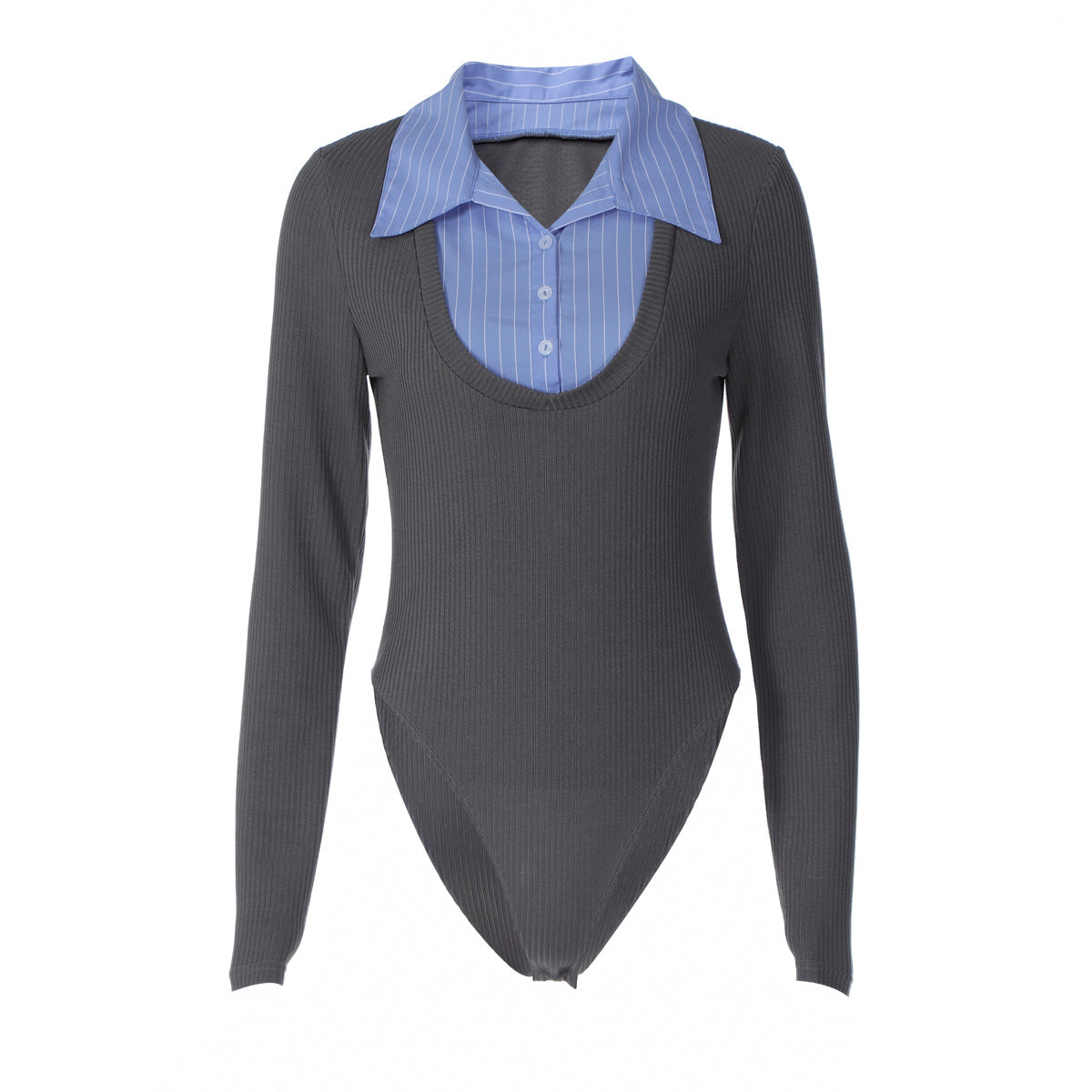 Fashionable Slim-fit Bodysuit With Buttoned Ribbed Paneling