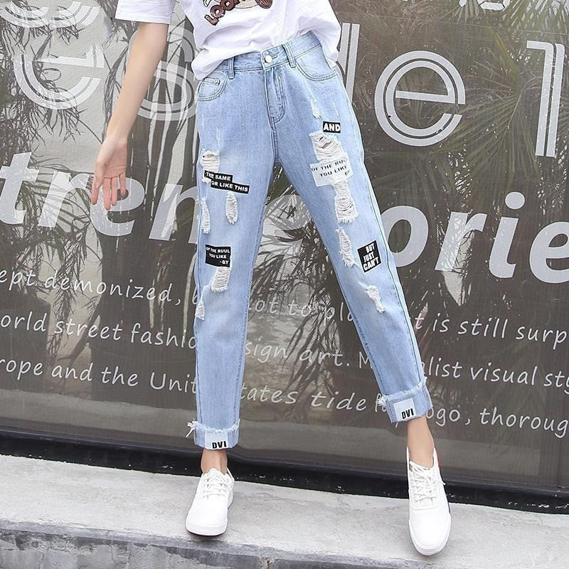 High-rise straight-leg cropped ripped jeans