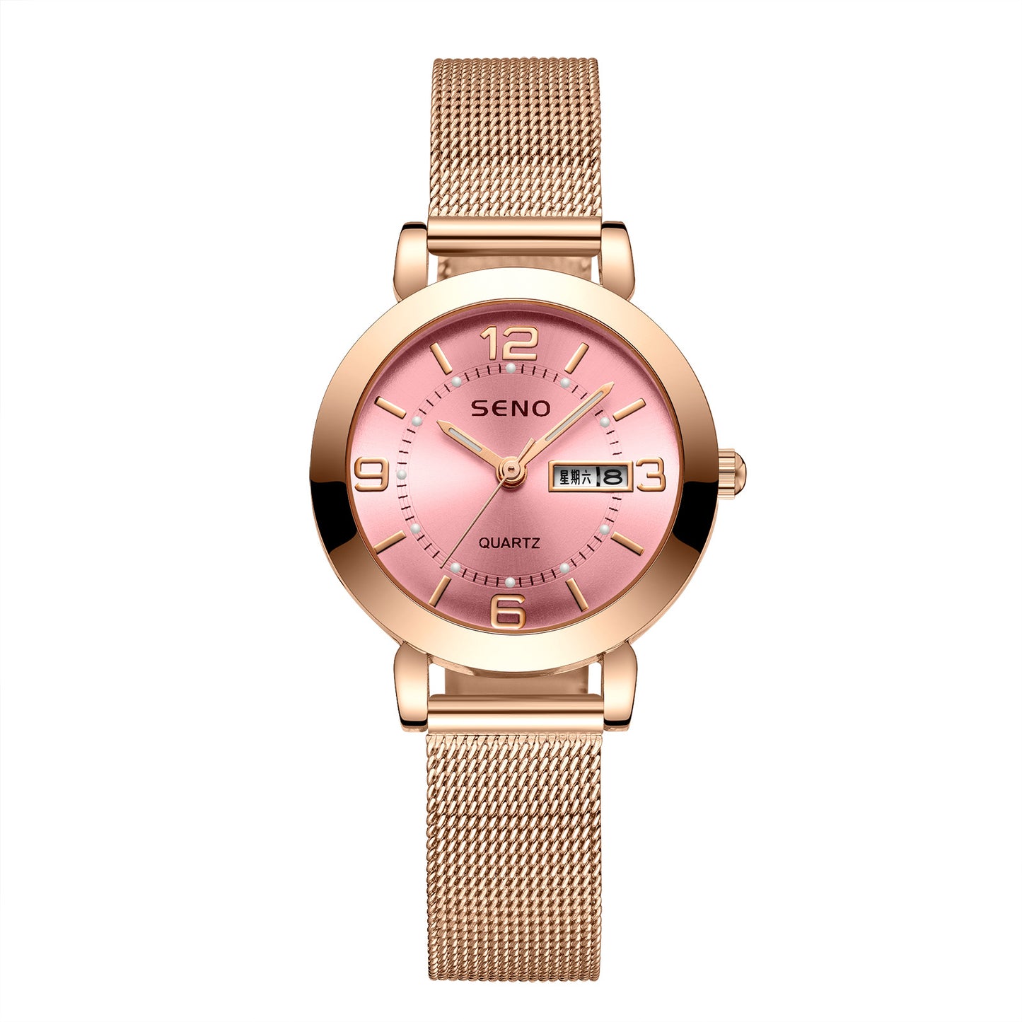 Night Light Waterproof Dual Calendar Women's Alloy Quartz Watch